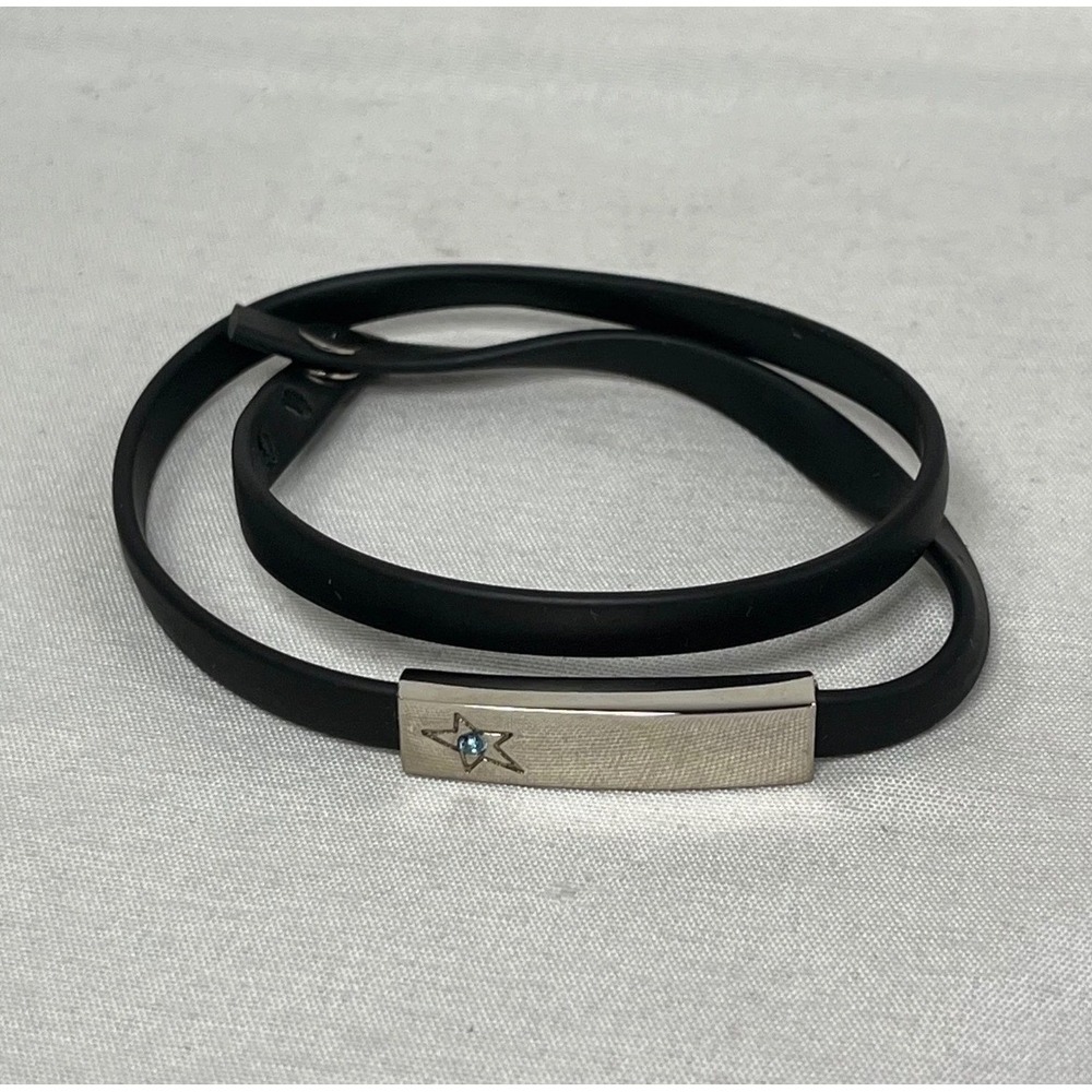 Thierry Mugler Double Wrap Bracelet Silver Star Bar Blue Crystal Accent